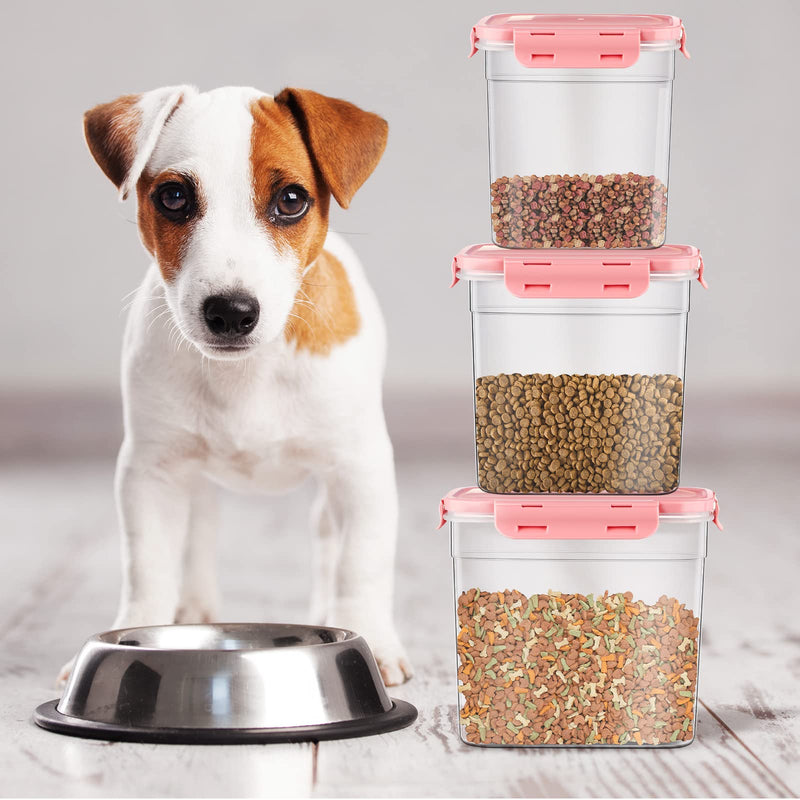 3 Pieces Airtight Pet Food Storage Containers with Spoon, Plastic Containers, Animal Food Containers, Dry Food Containers for Dog Food Cat Fish Bird Seed, 1.27 QT, 2.4 QT, 4 QT (Pink) Pink