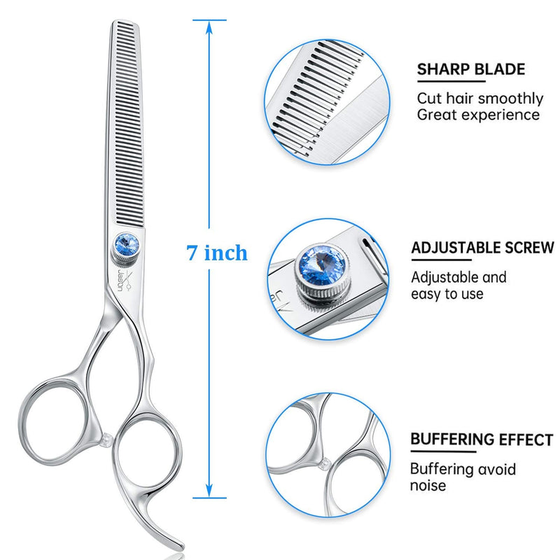 JASON 7" 50 Teeth Thinning Dog Grooming Blending Scissor, Ergonomic Pet Grooming Thinner Blender Shears Cat Trimming Texturizing Kit with Offset Handle and a Jewelled Screw, 30% Thinning Rate 7.0" - PawsPlanet Australia