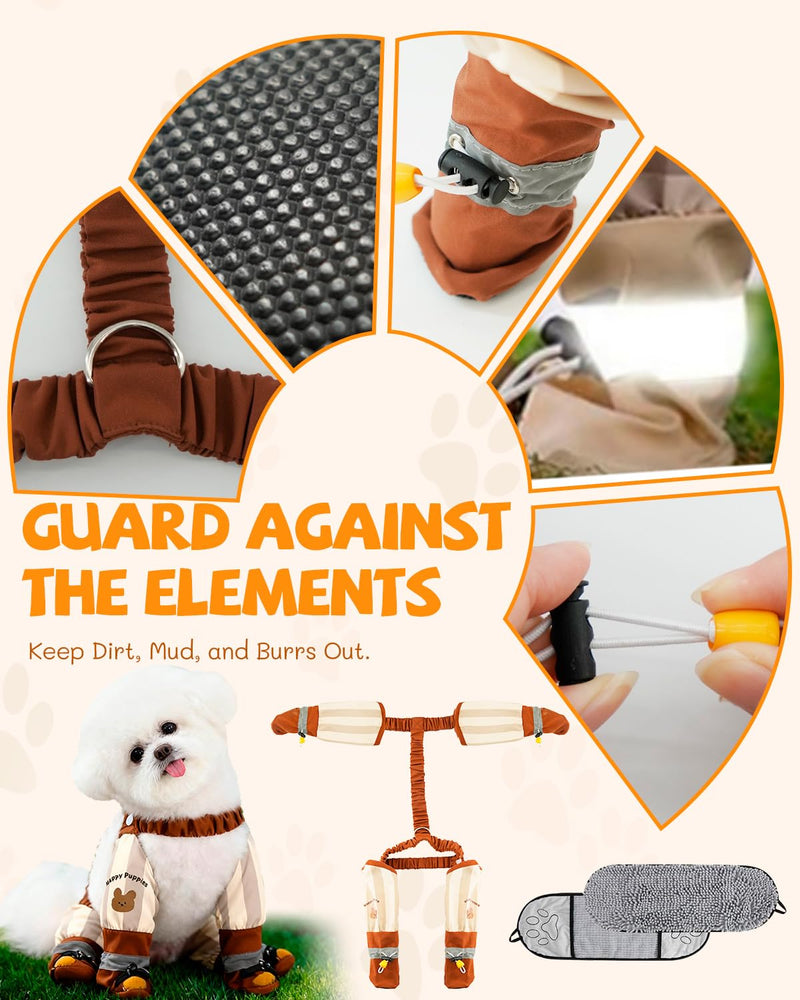 Dog Suspender Boots, Outdoor Anti Dust Pants with Shoes for Dogs, Adjustable Anti Slip Paw Protector Booties for Small & Medium Dogs(M) M