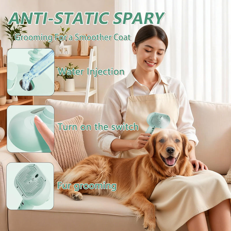3 in 1 Pet Grooming Brush with Steam and Spray - Hair Removal Comb for Dogs and Cats with Water Tank and Mist Release Stainless Steel Teeth and Ergonomic Handle for Shedding and Grooming(White) White - PawsPlanet Australia
