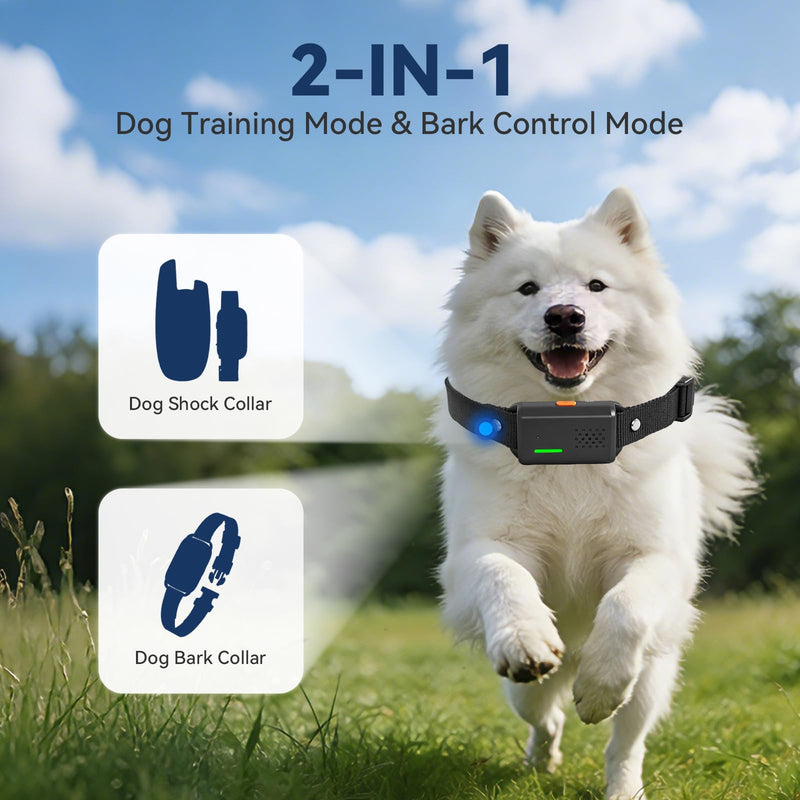 CanineJoy Dog Shock Collar and Automatic Bark Collar - 2-in-1 4200FT Dog Training Collar with Remote Control, Waterproof Electric Collar with 4 Training Modes, Security Lock, Rechargeable E-Collar - PawsPlanet Australia