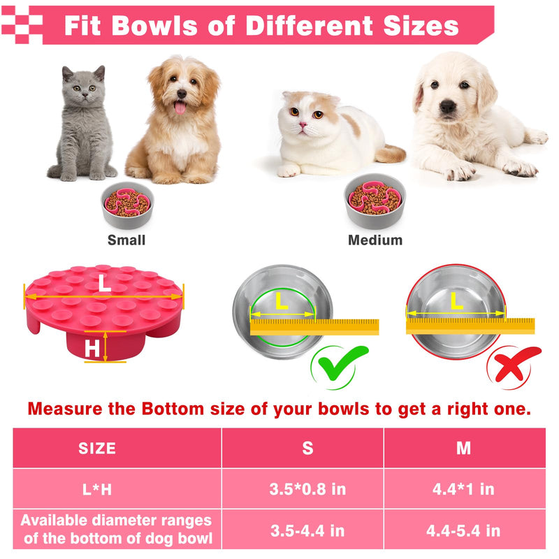 Winsee Slow Feeder Cat Bowls Insert, Dog Food Bowls Insert for Cat Kitty and Small Breed Dogs, Slow Eating Insert for Regular and Elevated Dog Bowls S (Height 0.8") Pink