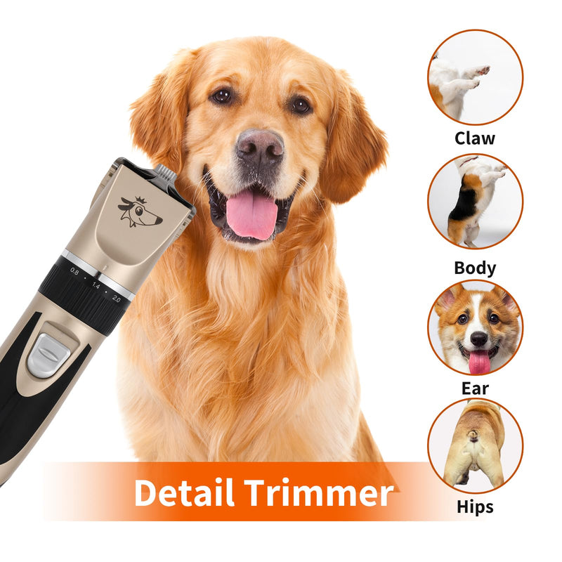 Aovdy Dog Clippers Grooming Kit Dog Shaver Clippers Hair and Paw Electric Cleaning Hair Clippers Set for Dogs Cats Rabbit (Gold, Limit Combs Set+Foot Shaving Blade) Gold - PawsPlanet Australia