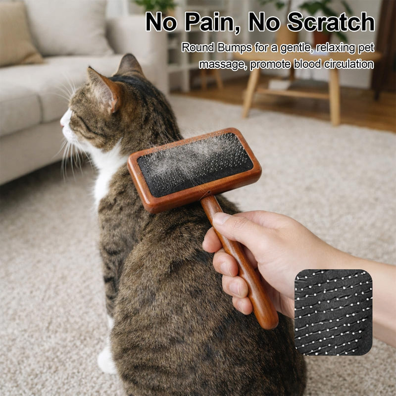 Dog Slicker Brush and Dog Grooming Brush, Professional Pet Comb for Shedding Control, Wooden Handle Cushion Wire Brush with Long Short Teeth Design, Suitable for Long and Short Haired Pets