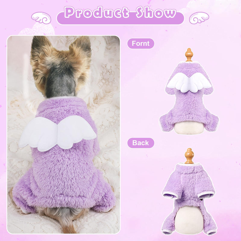 Dog Pajamas Fuzzy Velvet Dog Sweater, Angel Wings Dog Winter Pjs Clothes for Small Dogs Girl Boy, Dog Outfits for Chihuahua Clothes Yorkie, Pet Jumpsuit, Cat Apparel Angel Wings-01 - PawsPlanet Australia