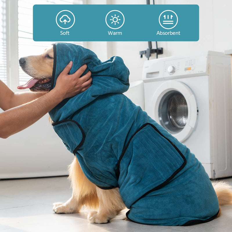 Avont Dog Bathrobe - Super Absorbent Pet Drying Towel Bath Robes After Bath Shower Swim Wet Walk for Puppies -Blue(M) Blue Medium