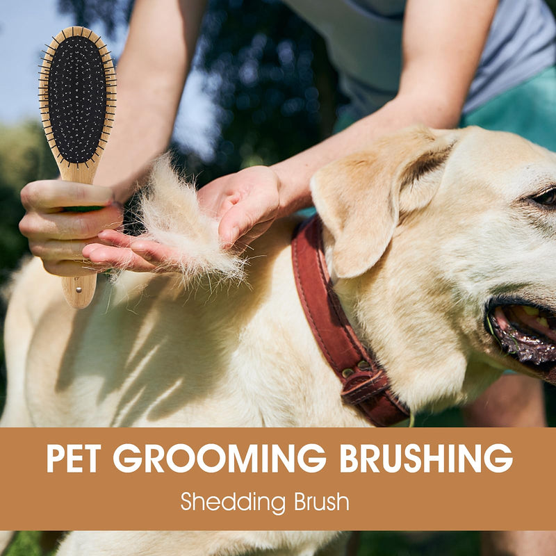 Dog Pin Brush, Airbag Grooming Wooden Comb Pet 20mm Stainless Steel Round Pin Slicker Brush with Bamboo Handle for Removing Shedding Tangles Dead Undercoat