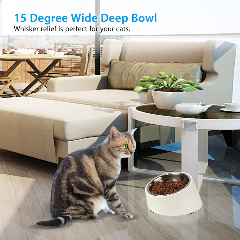 UPPETLY 15°Slanted Stainless Steel Dog Bowl, Tilted Angle No Spill Non-Skid Cat Food Bowl, Stress Free Food Grade Material Feeder for Pets Puppy Small Medium Dogs White - PawsPlanet Australia