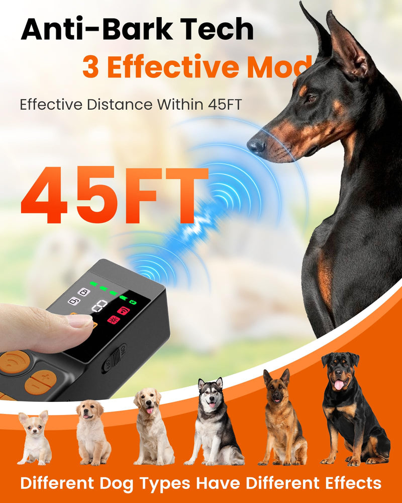 [Digital LED Display] ultrasonic Dog bark Deterrent with 4 Transmitters, 10 Gears Dog Training Device for Large/Medium/Small Dogs, Rechargeable Anti Barking Device & Dog Repellent with Flashlight Black - PawsPlanet Australia