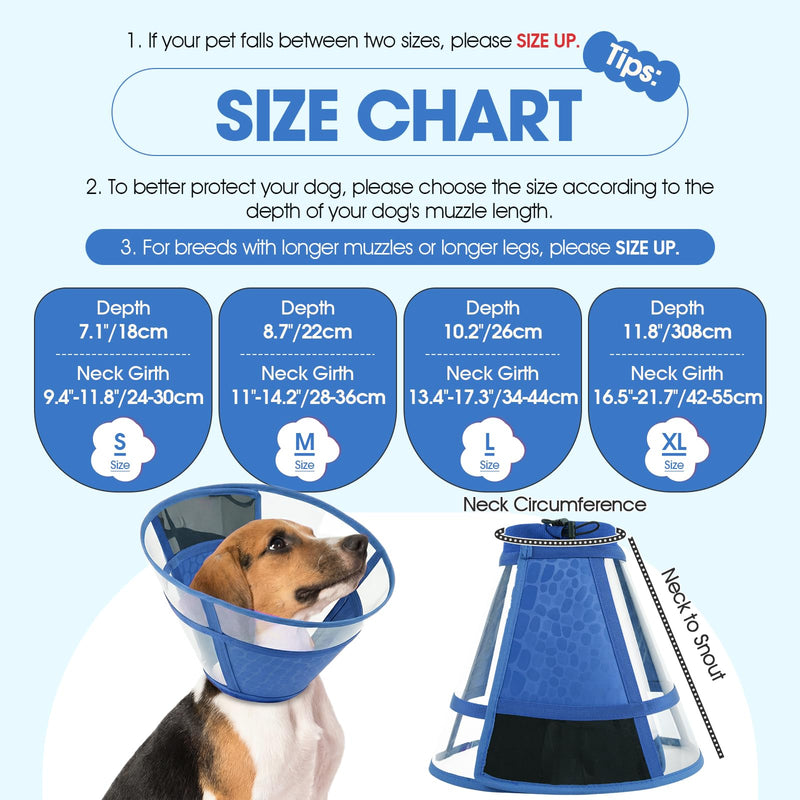 Lelepet Dog Recovery Collar, Lightweight Soft Cone for Dogs After Surgery, Anti-Lick Dog Head Cone Wound Protection, Adjustable Pet Post Surgery Medical Neck Collar, Blue L
