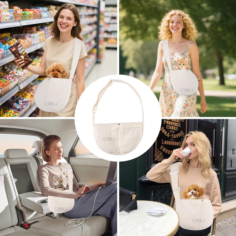 Small Dog Carrier Sling,Dog Slings for Small Dogs,Hand Free Dog Carrier Cat Sling for Outdoor Traveling Subway (White) White - PawsPlanet Australia