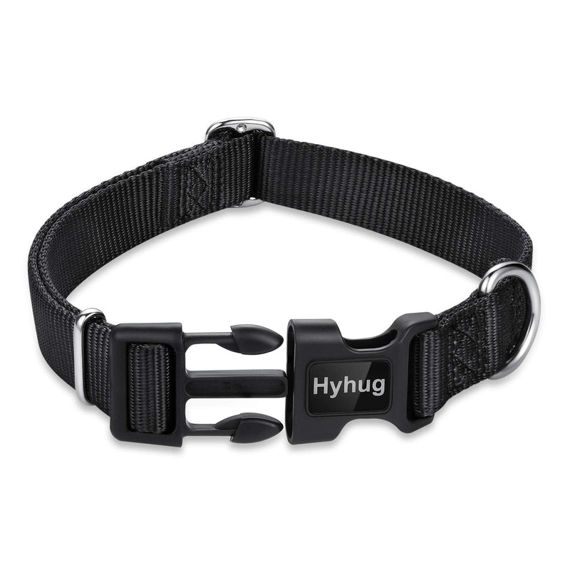 Hyhug Medium Dog Collar, Black:Heavy-Duty Quick-Release Nylon Buckle, Adjustable & Durable, Cute Dog Collar (Medium, Black)