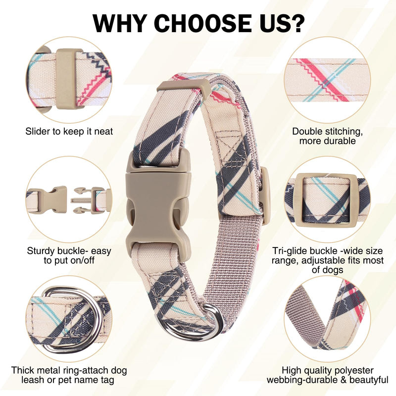 Dog Collar and Leash Set for Small Dogs, Adjustable Soft Puppy Collar with Quick Release Buckle, 5FT Heavy Duty Nylon Matching Leash for Boy Girl Chihuahua, Yorki, Bulldog, Beige XS X-Small(Neck:8.6"-11.8") - PawsPlanet Australia