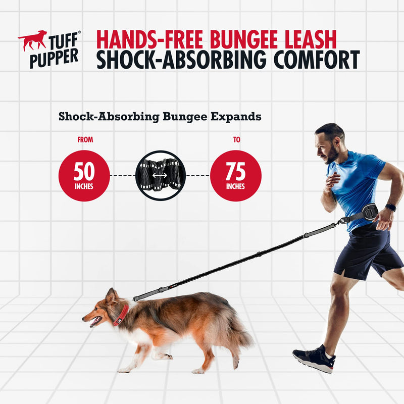 Tuff Pupper Heavy Duty Hands Free Dog Leash | One Large Dog Up to 125 lbs | Comfortable Shock Absorbing Bungee | Reflective Padded Handles | Lumbar Waist Belt 26-38" | Walking Jogging Running Leash One - Large Dog (45-125 pounds)
