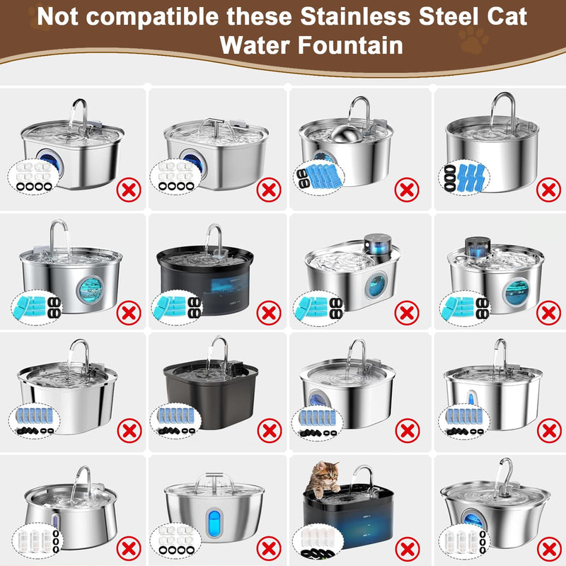 Cat Water Fountain Filter Replacement Kit - 12 Cat Fountain Filters, 12 Sponges & 2 Brushes, Compatible with Stainless Steel Pet Fountains 12 Filters & 12 Sponges & 2 Brushes 26