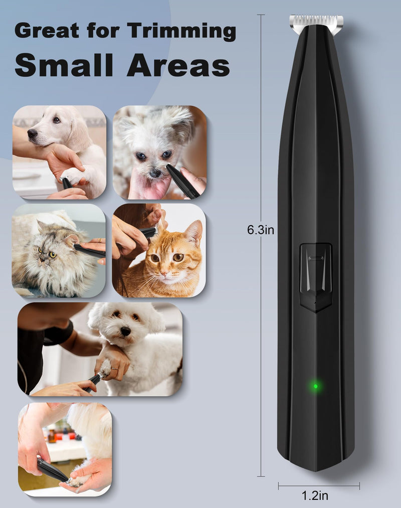 Dog Paw Trimmer for Grooming, Cordless Rechargeable Dog Clippers with Widened Blade, Low Noise Electric Cat Precision Shaver for Small Pet's Hair Around Eyes, Faces, Ears, Paws, Rump(Black) Black - PawsPlanet Australia