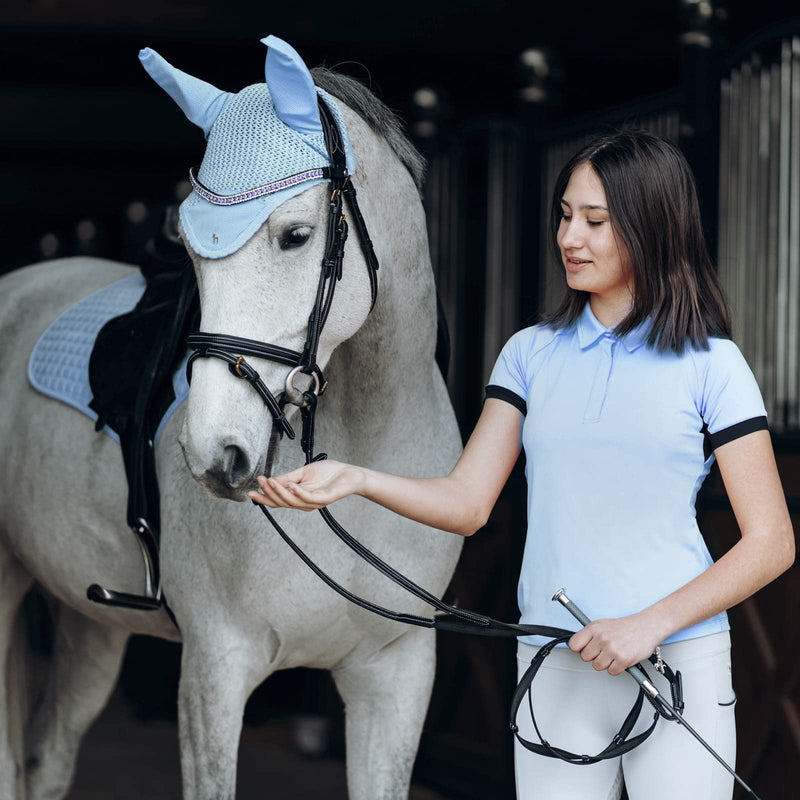 HORZE Horse Ear Net for Noise Reduction and Insect Protection with Cooling Mesh - Corydalis Light Blue - Horse - PawsPlanet Australia