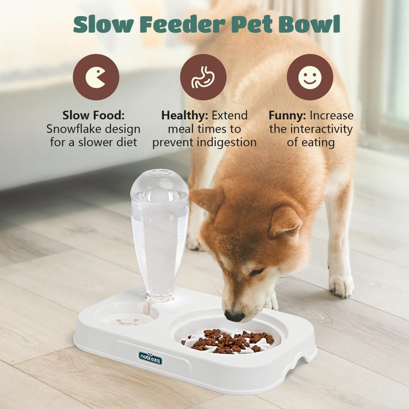 Nobleza 3-in-1 Slow Pet Feeder Bowl Bottle Set, Automatic Pet Dispenser Treat Food & Water Bowl with 15° No Spill Tilted Raised Bowl for Cat Dog Small Medium Pet Kitten Puppy Bunny Healthy Food Water - PawsPlanet Australia