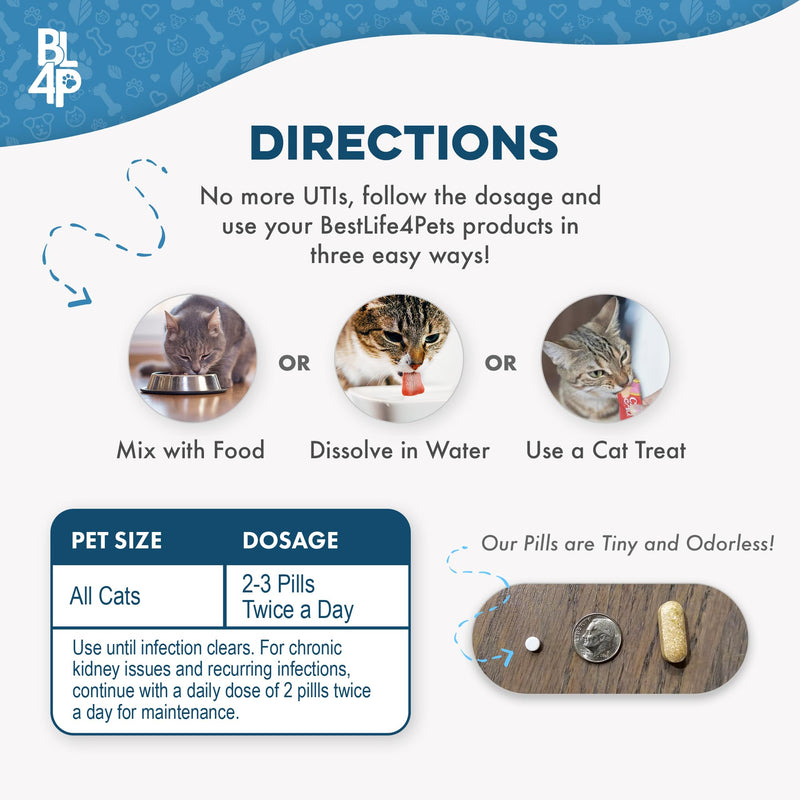 Cat UTI Remedy & Kidney Support for Cats, Natural Urinary Tract Infection and Cat Bladder Crystals Treatment Helps Flush Out Kidney Stones, Clears Infection, & Improves Kidneys Health, 400 Tiny Pills 1-Pack
