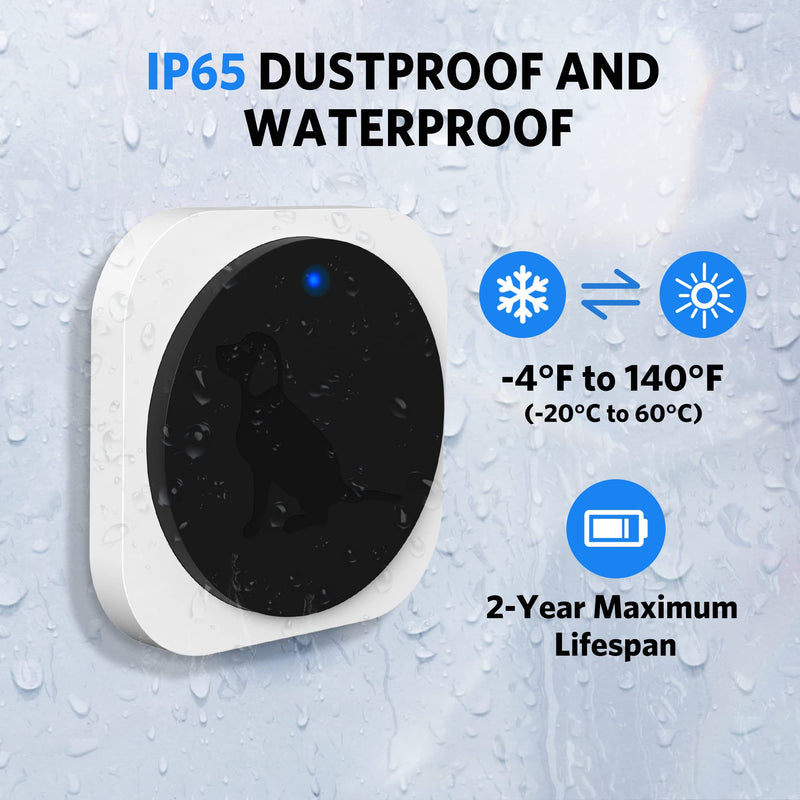 Dog Door Bell for Potty Training, Wireless Doggie Doorbell Operating at 1000 Feet with Chew Resistant IP65 Waterproof Touch Button, 4 Notification Modes 1 Receiver + 1 Button - PawsPlanet Australia