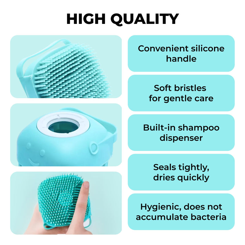 Dog Bath Brush - Silicone Pet Grooming Tool for Dogs & Cats - Hair Remover & Shampoo Scrubber for Sensitive Skin
