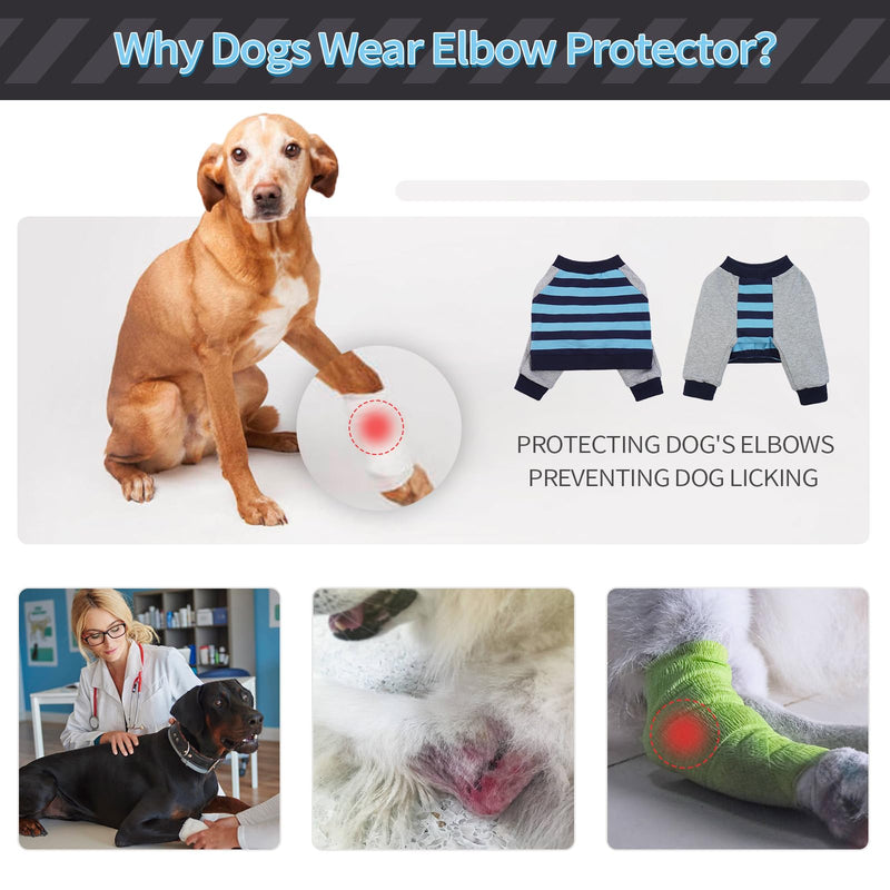 FUAMEY Dog Recovery Sleeve,Dog Recovery Shirt with Front Leg Dog Elbow Protector Stop Licking Joints Dog Surgery Suit for Medium Large Dogs Protecting Dog's Leg Wounds Blue Stripe L L(Weight:44-66lbs) - PawsPlanet Australia
