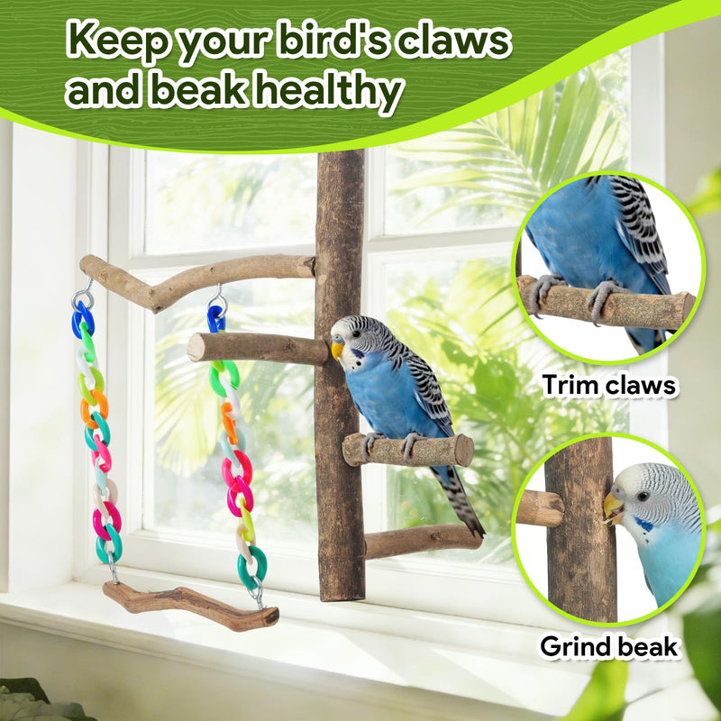 Bird Toys, Bird Swing Toys with Perch Stand, Cage Accessories for Budgies, Parakeets, Cockatiels & Other Small Birds Natural Wood