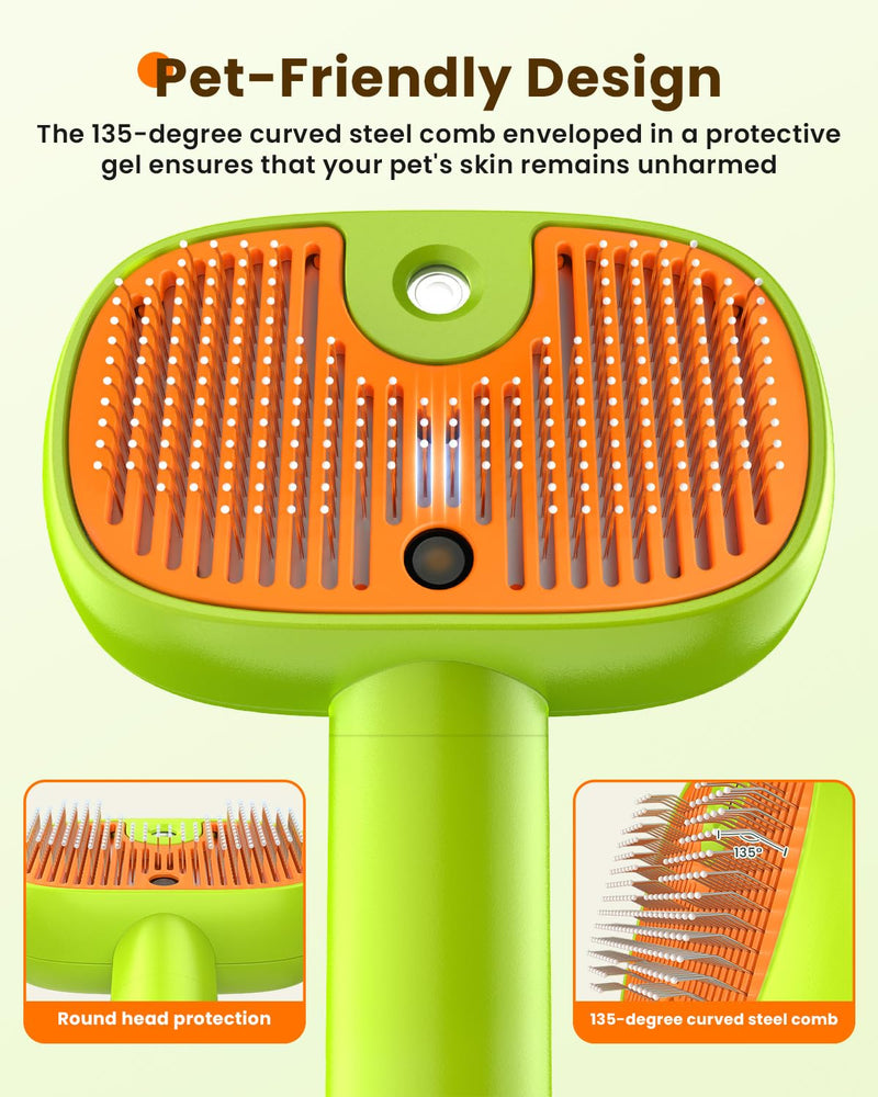 4-in-1 Cat Steam Brush, 2025 Upgraded Pet Steam Brush for Indoor Cats Dogs Spray Hair Removal Comb, 2 Spray Self-Cleaning Dog Brushes for Shedding,Massage,Cleaning Grooming (Green) Green - PawsPlanet Australia