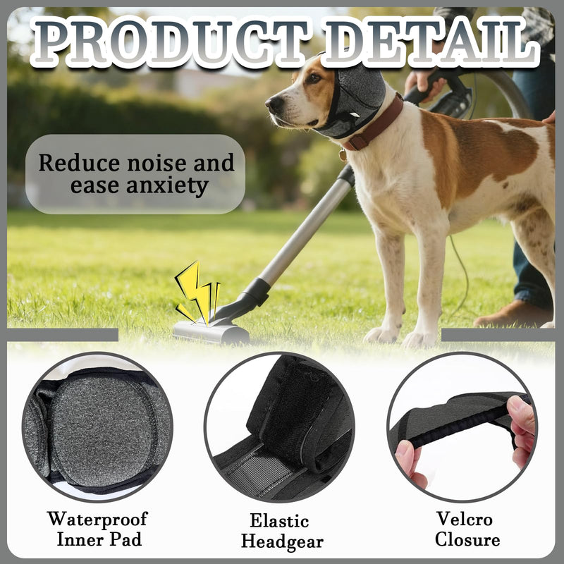 Dog Calming Hoodie with Ear Wraps, Noise Cancelling Ear Muffs for Dog Anxiety Relief, Adjustable Pet Ear Covers for Thunderstorms, Fireworks, Grooming, Swimming & Ear Hematoma Protection, Grey S