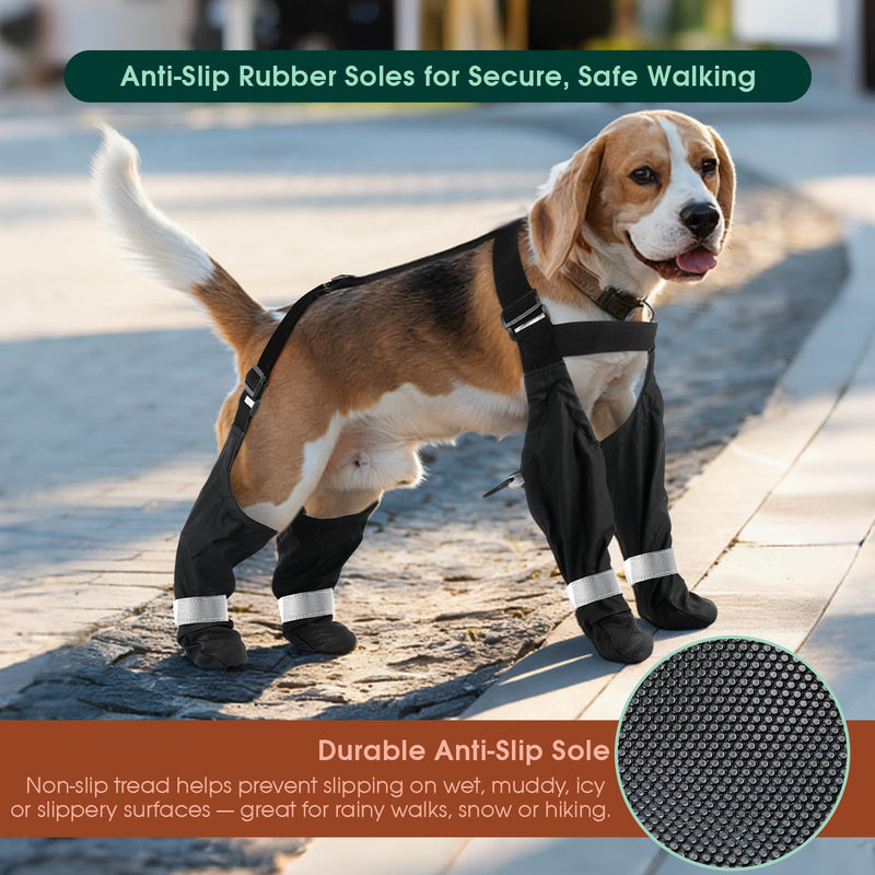 Waterproof Dog Suspender Boots, Reflective Anti-Slip Dog Shoes with Adjustable Straps for Small Medium Large Dogs,Stay-On Dogs Paw Protector Leggings for Outdoor Walking, Rain & Snow Hiking (Black,XS) XS - PawsPlanet Australia