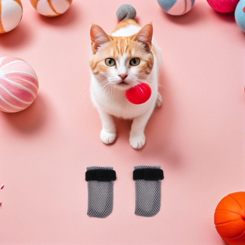 STOBAZA 4-Pack Polyester Cat Paw Protectors with Adjustable Claw Guards for Treatments and Injections. Comfortable Protective Socks Against Scratching.