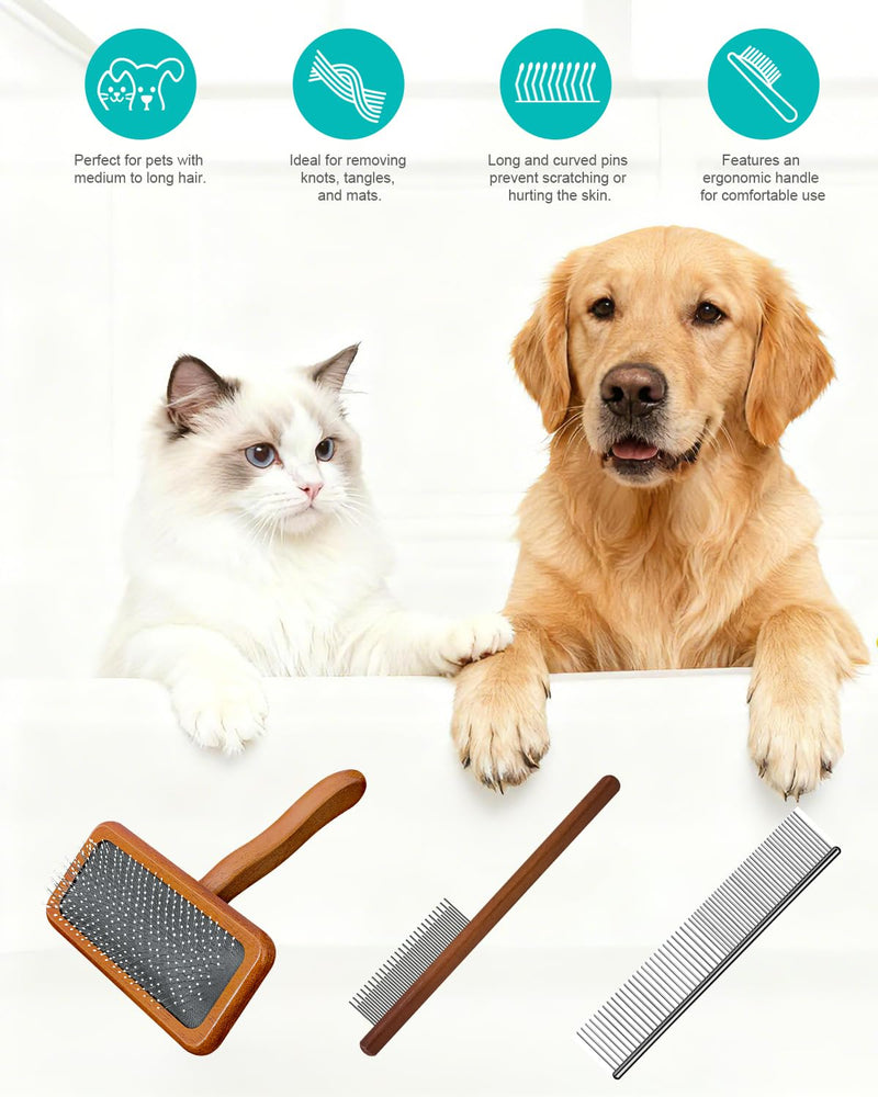 Dog Slicker Brush for Grooming & Shedding， Puppy Brush for Short or Medium-Haired Dogs with an Air-Cushion Design and Coated Tips, Suitable for Removing Loose Hair, Tangles, and Knots.(brown) - PawsPlanet Australia