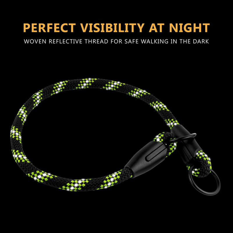 BronzeDog Rope Pro Training Dog Collar Braided No Pull Quick Release Round Lead Collars for Dogs Small Medium Large Puppy (XL - 23.6" Long, Green) XL - 23.6" Long