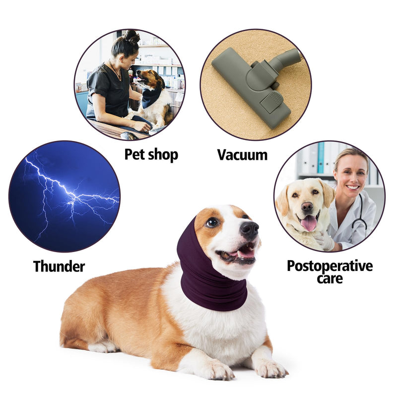 Calming Dog Ear Covers for Noise Protection - Headband for Anxiety Relief, Noise Canceling for Fireworks, Thunderstorms - Grooming Aid (Purple, L) Purple
