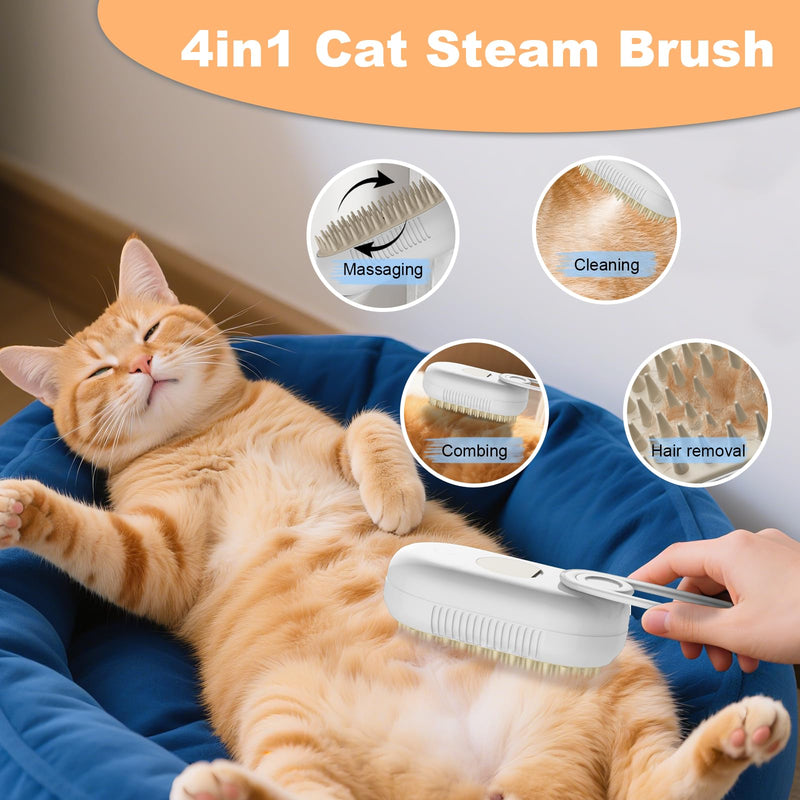 4 in 1 Cat Steam Brush for Shedding，Rechargeable Steam Pet Brush With Rotating Handle for Massaging, Self-Cleaning, and Pet Hair Removal for Long and Short Hair of Cat and Dog （Beige） - PawsPlanet Australia