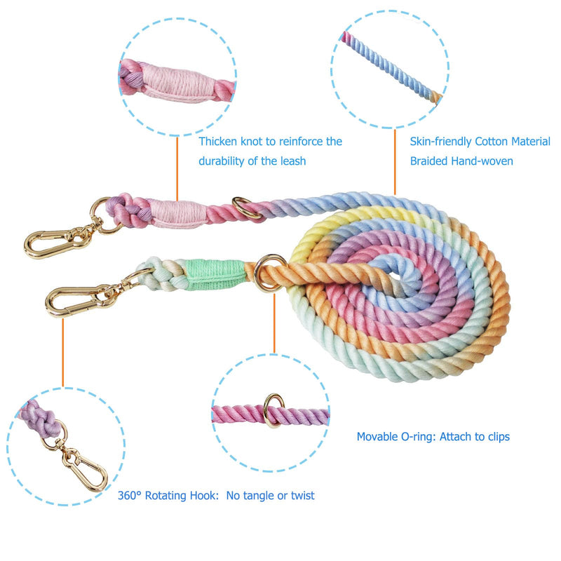 LWBMG Multifunctional Rope Dog Leash 7 FT with Double Swivel Hook Hands Free for Small Medium and Large Dogs Running Walking Macaron 7FT x 1/2in - PawsPlanet Australia