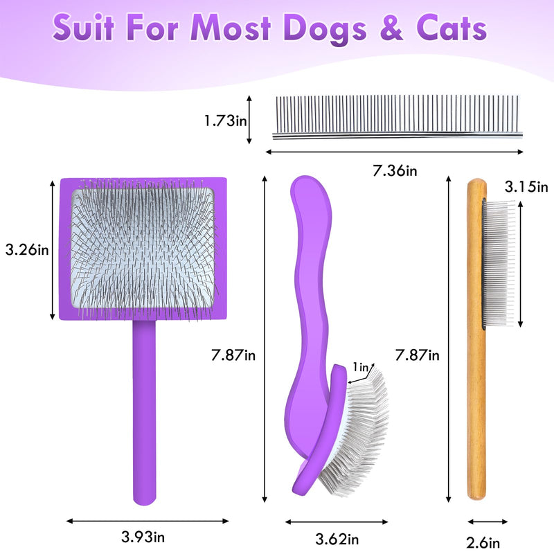 Long Pin Dog Slicker Brush for Long Haired Dogs, Removes Loose Hair, Tangles and Knots, Professional Pet Grooming Kit, Purple Large - PawsPlanet Australia