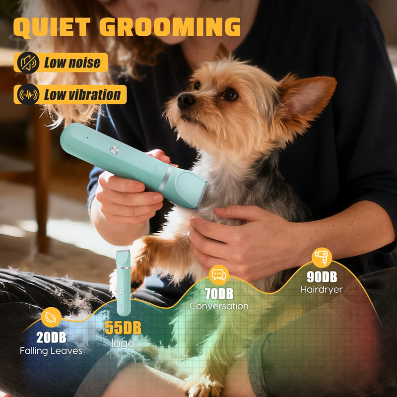 Dogs Hair Clippers Grooming Kit with Nail Grinder,4-in-1 Dog & Cat Grooming Kit - & 4 Guide Combs, Low Noise Dog Clippers for Grooming Small Medium Pets，Pet Face Shaver for Paw,Nail,Body,Ear (Green) green - PawsPlanet Australia