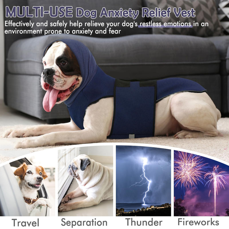 KOESON Dog Anxiety Vest, Thunder Jacket for Large Dogs Calming Jacket with Hoodie, Dog Anxiety Jacket for Fireworks, Separation, Anti-Anxiety Dog Hoodies for Noise Block & Ear Protection Blue 2XL XX-Large NavyBlue - PawsPlanet Australia
