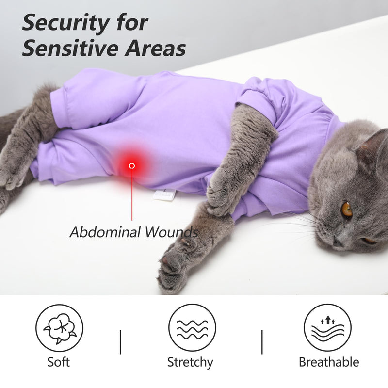 Dotoner Cat Recovery Suit After Surgery Spay Recovery Suit for Female Cats Soft Protective Clothing E-Collar Alternative for Wound Care Post Surgery Apparel(Purple-L) Large Purple
