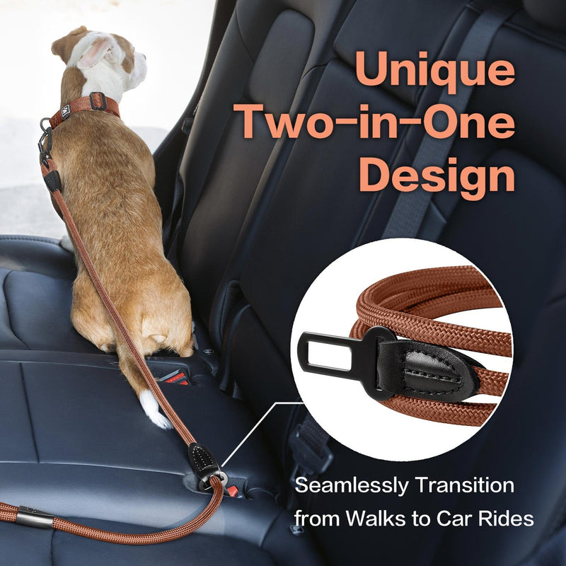 PawsPassion Rope Dog Leash 6 FT, 2-in-1 Heavy Duty Dog Leash with Seat Belt Buckle, Tangle Free 360ｰ Swivel Aviation Aluminum Carabiner, All Metal Hardware, Alloy O-Ring (Canyon Red) Canyon Red - PawsPlanet Australia