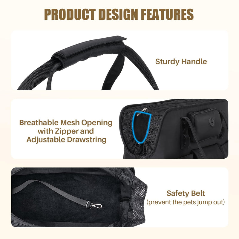 SlowTon Dog Purse Carrier - Portable Dog Carrier with Pockets & Safety Leash for Small Dogs Under 12 lbs, Breathable Pet Tote Bag for Cat Rabbit Outing, Travel, Vet (Black) Black