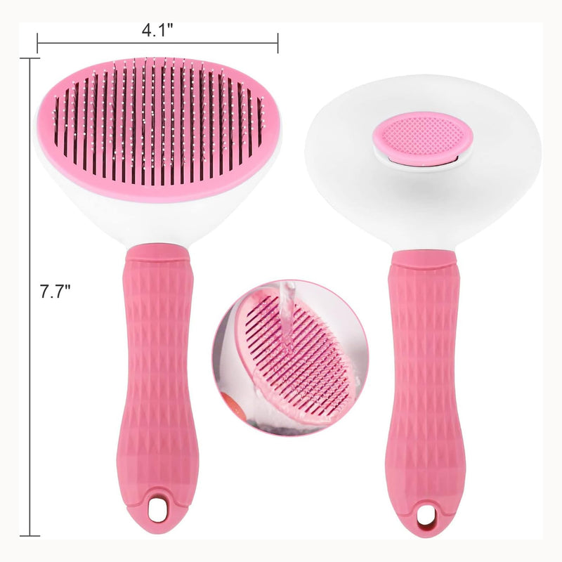PETS-LAMB Self-Cleaning Dog and Cat Grooming Brush, Suitable for Long or Short Hair, Loose Hair Removal Brush, Easy to Remove, Pet Massage Tool. (Pink) Pink