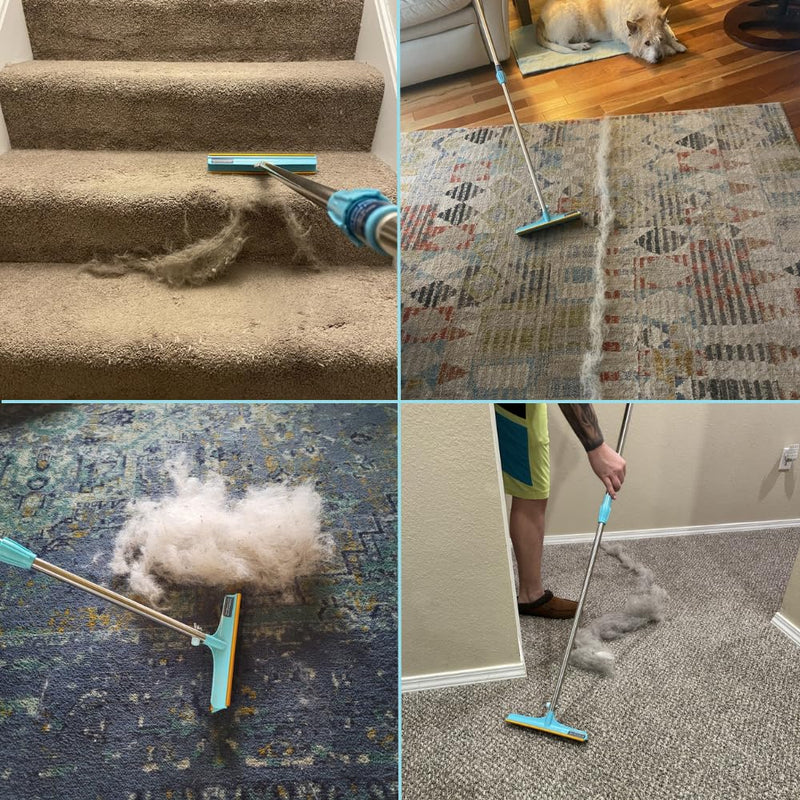 Uproot Cleaner Xtra Pet Hair Removal Tool: Reusable Carpet Rake with Telescopic 60" Handle - As Powerful as Uproot Cleaner Pro Pet Hair Remover, but Made for Carpets, Curtains - Don't Bend Don't Kneel - PawsPlanet Australia