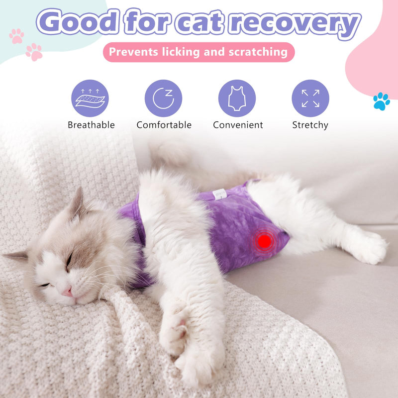 2 Pack Cat Surgery Recovery Suit Clothes for Female and Male,Cat Onesie Shirts for Cats After Surgery,Cat Spay Surgical Recovery Suit,Cat Cone to Stop Licking Abdominal Wound Alternative-Pink&Purple,M Medium Pink,Purple - PawsPlanet Australia