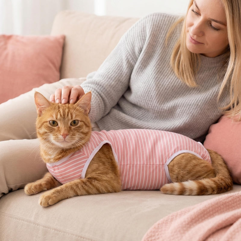 Post-operative bodysuit for female dogs, pink and white striped, for spaying/neutering dogs, protects wounds, breathable and comfortable, for small and medium-sized dogs, XL