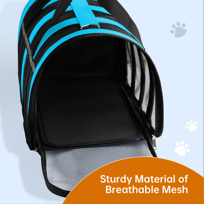 Airline Approved Cat Carrier for Small & Medium Pets up to 15 Lbs, Soft-Sided Collapsible Travel Carrier with Breathable Mesh, Lightweight & Portable Design Blue 16.4''Lx10.3''Wx9.4''H - PawsPlanet Australia