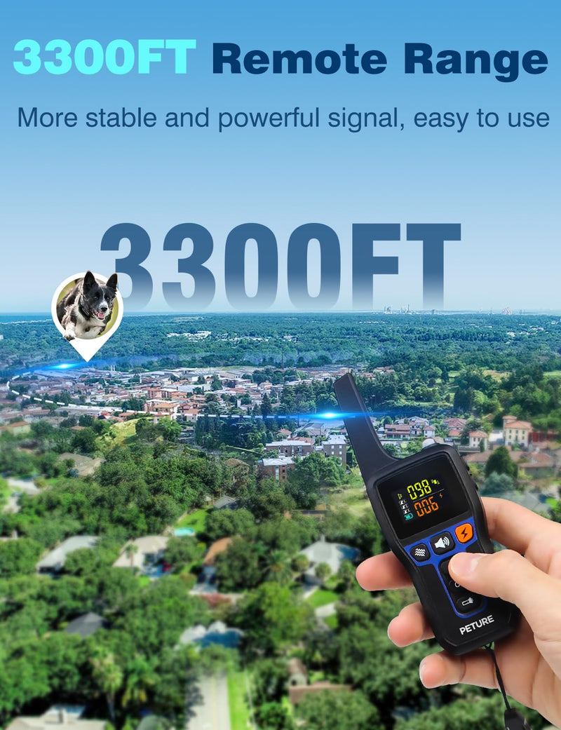 Bark Shock Collar for Dogs, 3300Ft 2-in-1 Bark and Training Collar Combo with Beep, Vibration, Static & Auto Mode, IPX7 Waterproof Automatic Bark Collar for Small Medium Large Dogs (7-120lbs) Blue - PawsPlanet Australia