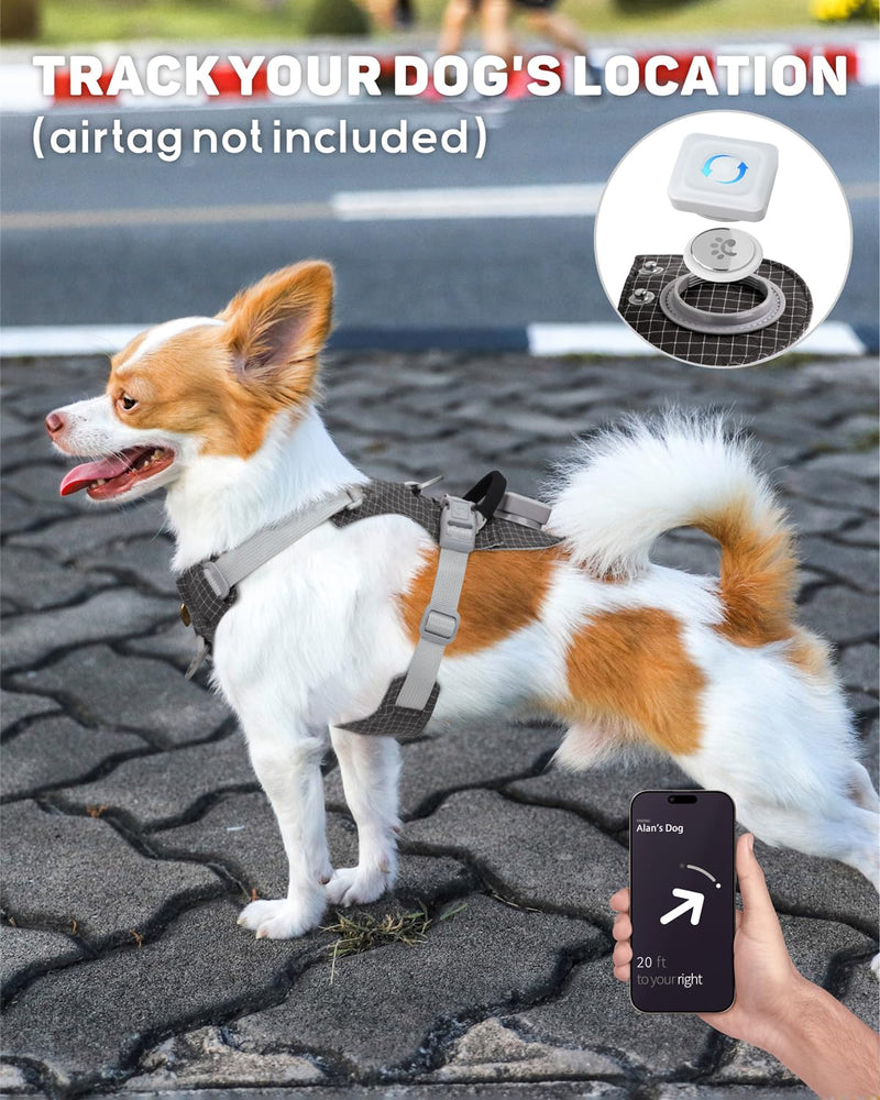 TagME No Pull Dog Harness with 2 Leash Clips,Lightweight & Visible for All-Day Walking, No Choke Pet Vest Includes AirTag Holder for Puppy,Black Dark Gray Extra Small - PawsPlanet Australia