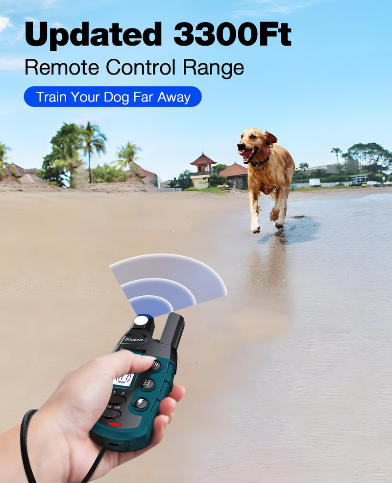Bousnic Dog Shock Collar - 3300Ft Training Collar with Remote for 5-120lbs Small Medium Large Dogs Rechargeable Waterproof e Collar with Beep (1-8), Shake(1-16), Safe Shock(1-99) Modes (Black) Black - PawsPlanet Australia